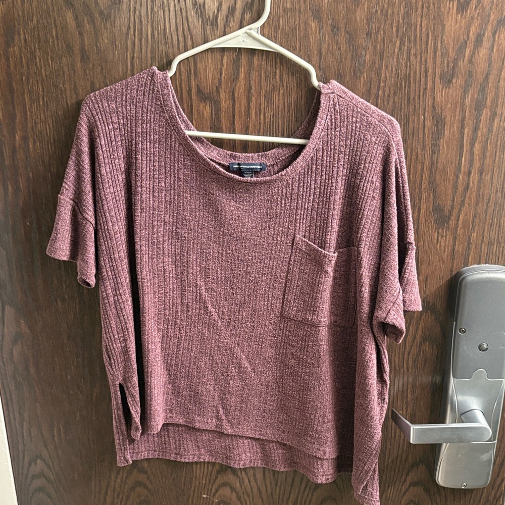 American Eagle Outfitters Short Sleeve Ribbed Tee - Dusty Rose